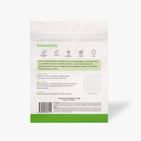 Image of back of the pack of immunity patches